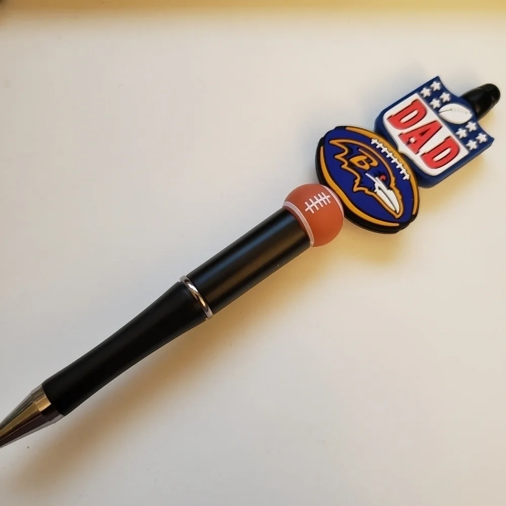 Handmade Baltimore Ravens NFL Dad Football Beaded Silicone Focal Bead Pen